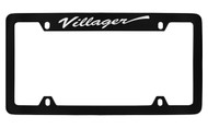 Mercury Villager Script Top Engraved Black Coated Zinc 4 Hole License Plate Frame with Silver Imprint