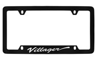 Mercury Villager Script Bottom Engraved Black Coated Zinc 4 Hole License Plate Frame with Silver Imprint