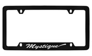 Mercury Mystique Script Bottom Engraved Black Coated Zinc 4 Hole License Plate Frame with Silver Imprint