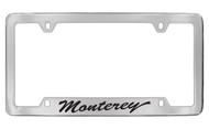 Mercury Monterey Script Bottom Engraved Chrome Plated Solid Brass License Plate Frame with Black Imprint