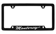Mercury Monterey Script Bottom Engraved Black Coated Zinc 4 Hole License Plate Frame with Silver Imprint