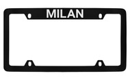 Mercury Milan Top Engraved Black Coated Zinc 4 Hole License Plate Frame with Silver Imprint