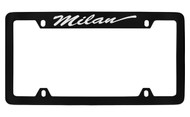 Mercury Milan Script Top Engraved Black Coated Zinc 4 Hole License Plate Frame with Silver Imprint