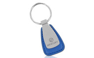 Mercury Blue Leather Tear Drop Shaped Keychain with Satin Metal Area In a Black Gift Box