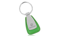 Mercury Green Leather Tear Drop Shaped Keychain with Satin Metal Area In a Black Gift Box