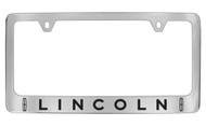 Lincoln Wordmark with Logo Chrome Plated Solid Brass License Plate Frame Holder with Black Imprint