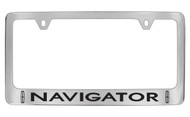 Lincoln Navigator with Logos Chrome Plated Solid Brass License Plate Frame Holder with Black Imprint