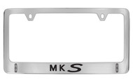 Lincoln MKS with Logos Chrome Plated Solid Brass License Plate Frame Holder with Black Imprint
