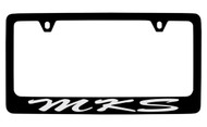 Lincoln MKS Script Black Coated Zinc License Plate Frame Holder with Silver Imprint