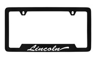 Lincoln Script Bottom Engraved Black Coated Zinc License Plate Frame Holder