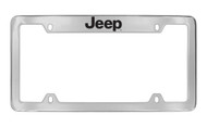 Jeep Wordmark Chrome Plated Solid Brass Top Engraved License Plate Frame Holder with Black Imprint