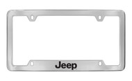 Jeep Wordmark Chrome Plated Solid Brass Bottom Engraved License Plate Frame Holder with Black Imprint
