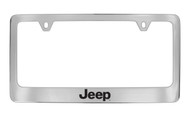 Jeep Wordmark Chrome Plated Solid Brass License Plate Frame Holder with Black Imprint