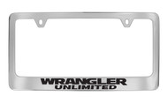 Jeep Wrangler Unlimited Chrome Plated Solid Brass License Plate Frame Holder with Black Imprint