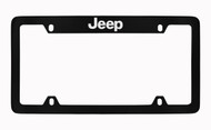 Jeep Wordmark Black Coated Zinc Top Engraved License Plate Frame Holder with Silver Imprint