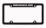 Jeep Wrangler Black Coated Zinc Top Engraved License Plate Frame Holder with Silver Imprint