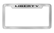 Jeep Liberty Chrome Plated Solid Brass Top Engraved License Plate Frame Holder with Black Imprint