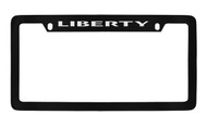 Jeep Liberty Black Coated Zinc Top Engraved License Plate Frame Holder with Silver Imprint