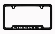 Jeep Liberty Black Coated Zinc Bottom Engraved License Plate Frame Holder with Silver Imprint