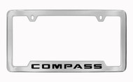 Jeep Compass Chrome Plated Solid Brass Bottom Engraved License Plate Frame Holder with Black Imprint