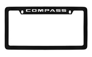 Jeep Compass Black Coated Zinc Top Engraved License Plate Frame Holder with Silver Imprint