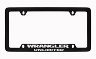 Jeep Wrangler Unlimited Black Coated Zinc Bottom Engraved License Plate Frame Holder with Silver Imprint
