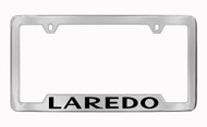 Jeep Laredo Chrome Plated Solid Brass Bottom Engraved License Plate Frame Holder with Black Imprint