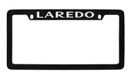 Jeep Laredo Black Coated Zinc Top Engraved License Plate Frame Holder with Silver Imprint