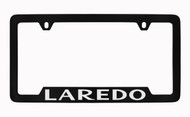 Jeep Laredo Black Coated Zinc Bottom Engraved License Plate Frame Holder with Silver Imprint