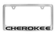 Jeep Cherokee Chrome Plated Solid Brass License Plate Frame Holder with Silver Imprint with Black Imprint