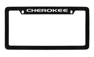 Jeep Cherokee Black Coated Zinc Top Engraved License Plate Frame Holder with Silver Imprint