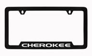 Jeep Cherokee Black Coated Zinc Bottom Engraved License Plate Frame Holder with Silver Imprint