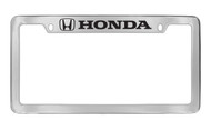 Honda Wordmark with Logo Chrome Plated Zinc Top Engraved License Plate Frame Holder with Black Imprint