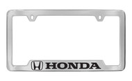Honda Wordmark with Logo Chrome Plated Zinc Bottom Engraved License Plate Frame Holder with Black Imprint