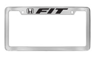 Honda Fit with Logo Chrome Plated Zinc Top Engraved License Plate Frame Holder with Black Imprint