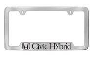 Honda Civic Hybrid with Logo Chrome Plated Zinc Bottom Engraved License Plate Frame Holder with Black Imprint