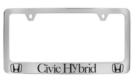 Honda Civic Hybrid with Dual Logos Chrome Plated Zinc License Plate Frame Holder with Black Imprint