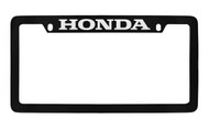 Honda Wordmark Top Engraved Black Coated Zinc License Plate Frame Holder with Silver Imprint