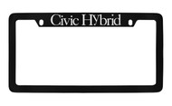 Honda Civic Hybrid Top Engraved Black Coated Zinc License Plate Frame Holder with Silver Imprint