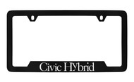 Honda Civic Hybrid Bottom Engraved Black Coated Zinc License Plate Frame Holder with Silver Imprint