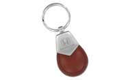 Honda Brown Tear Shaped Leather Keychain with Brush Satin Top Keychain In a Black Gift Box