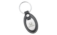 Honda Brush Finish Stainless Steel Oval Plate with Leather Keychain In a Black Gift Box