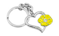 Honda Baroness Heart Shaped Keychain with Yellow Flower and Clear Crystals