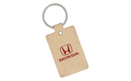 Honda Light Brown Genuine Italian Leather Keychain with Nickel Plated Flat Keyring In a Black Gift Box