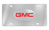 GMC Wordmark Chrome Plated Solid Brass Emblem with Red Text Attached To a Stainless Steel Plate