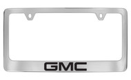 GMC Wordmark Chrome Plated Solid Brass License Plate Frame Holder with Black Imprint