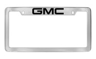 GMC Wordmark Top Engraved Chrome Plated Solid Brass License Plate Frame Holder with Black Imprint