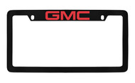 GMC Red Logo Black Coated Zinc Top Engraved License Plate Frame Holder