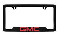 GMC Red Logo Black Coated Zinc Bottom Engraved License Plate Frame Holder