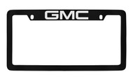 GMC Logo Black Coated Zinc Top Engraved License Plate Frame Holder with Silver Imprint